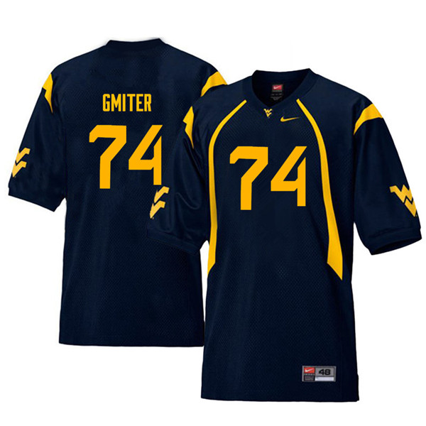 NCAA Men's James Gmiter West Virginia Mountaineers Navy #74 Nike Stitched Football College Throwback Authentic Jersey MV23K62SK